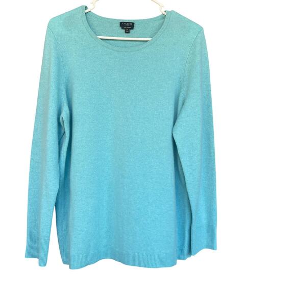 Talbots Sweater Womens 1X Blue 100% Cashmere Pullover Crewneck Button Cuff - Picture 1 of 8